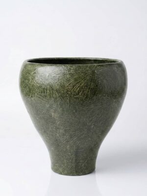 مزهرية فخار خزفية بتصميم V 40 cm  خضراء