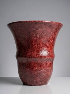 مزهرية حمراء   Milano خزفية بتصميم مموج ارتفاع  30 سم